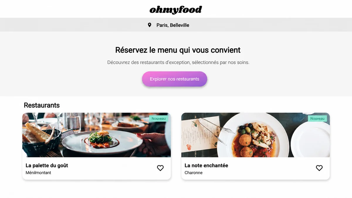 Aperçu du projet Ohmyfood